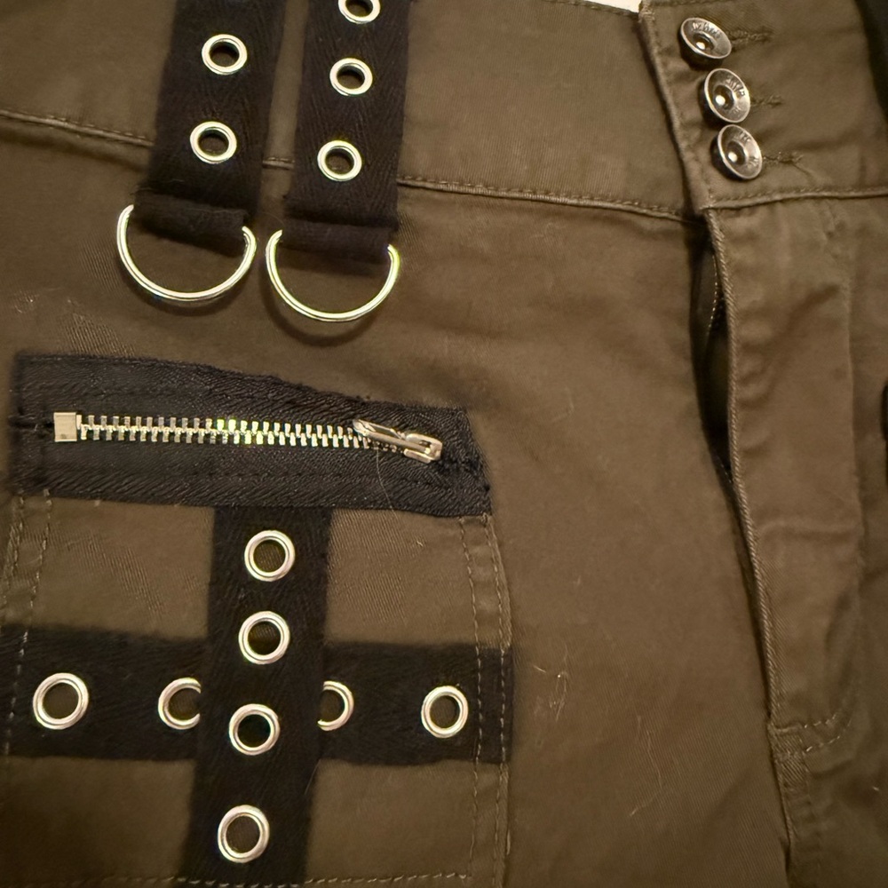 Hot Topic Dark Olive Pants with Black Accents - Picture 5 of 8